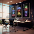 Quadro Decorativo Neon Gamer\'s Paradise: Magia Neon para Você - quadros decorativos para sala 1 Tela Vertical, 3 Telas - em quarto contemporaneo