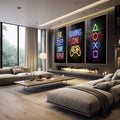 Quadro Decorativo Neon Gamer\'s Paradise: Magia Neon para Você - quadros decorativos 1 Tela Vertical, 3 Telas - em sala moderna