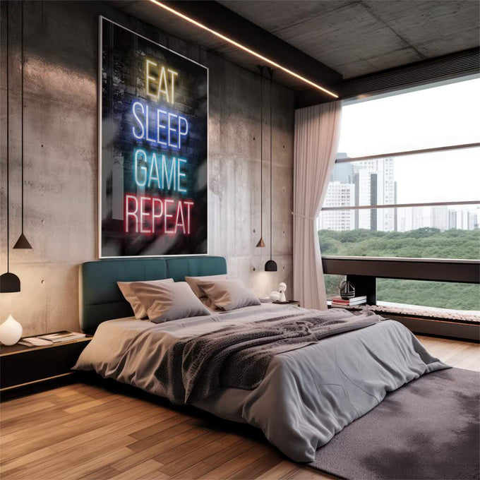 Quadro Decorativo: Retrô Gamer Neon - Realce Sua Paixão - quadros decorativos 1 Tela Vertical, 3 Telas - em escritorio elegante