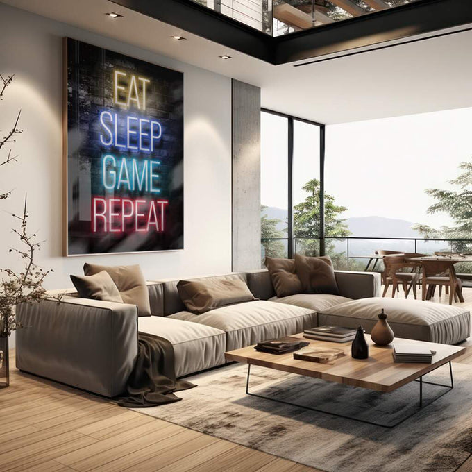 Quadro Decorativo: Retrô Gamer Neon - Realce Sua Paixão - quadros decorativos para sala 1 Tela Vertical, 3 Telas - em living room premium