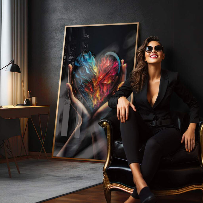 Quadro Decorativo Coração: Paixões Vibrantes - quadros decorativos para sala 1 Tela Vertical, 3 Telas - em quarto contemporaneo
