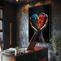 Quadro Decorativo Coração: Paixões Vibrantes - quadros decorativos para sala 1 Tela Vertical, 3 Telas - em ambiente decorado