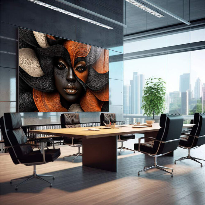 Quadro Decorativo Mulher Arte Inspiradora sobre Tons Escuros - quadros decorativos 1 Tela, 1 Tela Horizontal - em sala moderna