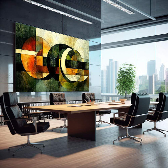 Quadro Decorativo Abstrato Esverdeado - quadros decorativos 1 Tela, 1 Tela Horizontal - em sala moderna