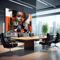 Quadro Decorativo Mulher Abstrato Laranja - quadros decorativos 1 Tela, 1 Tela Horizontal - em sala moderna