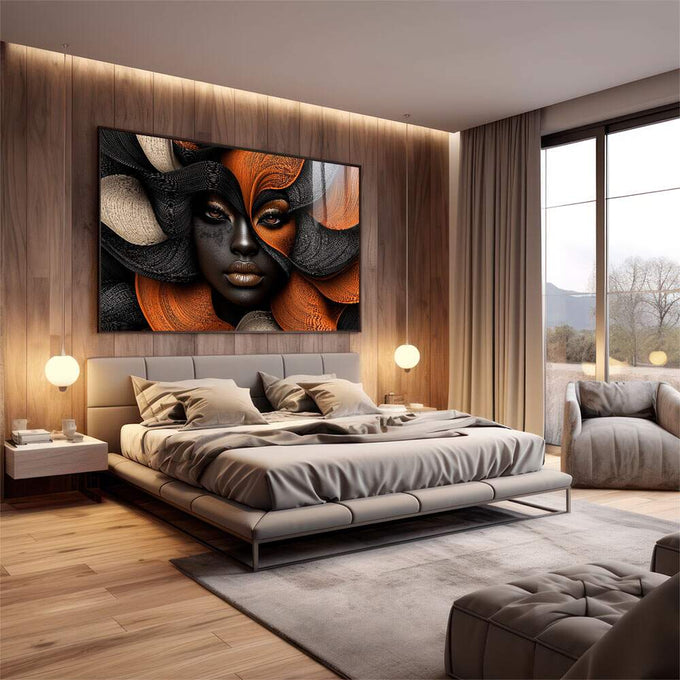 Quadro Decorativo Mulher Arte Inspiradora sobre Tons Escuros - quadros decorativos para sala 1 Tela, 1 Tela Horizontal - em quarto contemporaneo