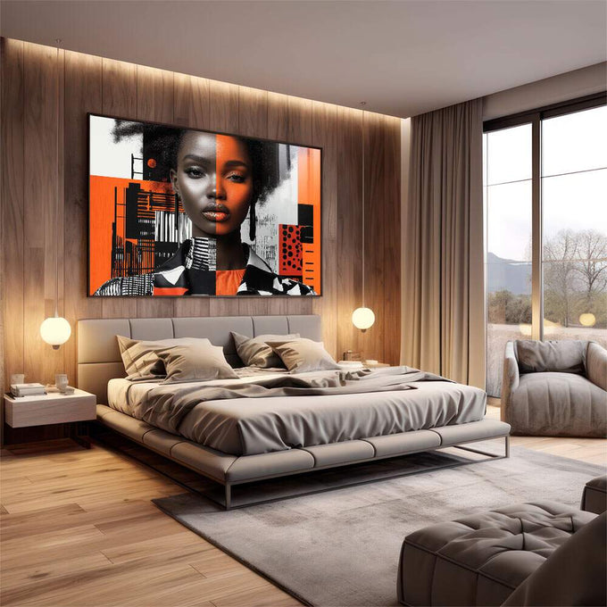 Quadro Decorativo Mulher Abstrato Laranja - quadros decorativos para sala 1 Tela, 1 Tela Horizontal - em quarto contemporaneo