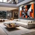 Quadro Decorativo Mulher Abstrato Laranja - quadros decorativos 1 Tela, 1 Tela Horizontal - em escritorio elegante