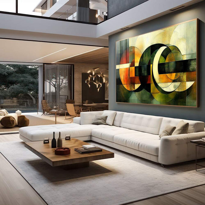 Quadro Decorativo Abstrato Esverdeado - quadros decorativos 1 Tela, 1 Tela Horizontal - em escritorio elegante