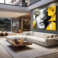 Quadro Decorativo Mulher sobre tons Amarelados - quadros decorativos 1 Tela, 1 Tela Horizontal - em escritorio elegante