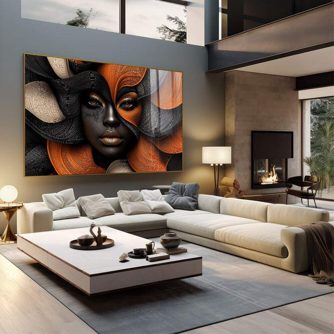 Quadro Decorativo Mulher Arte Inspiradora sobre Tons Escuros - quadros decorativos para sala 1 Tela, 1 Tela Horizontal - em living room premium