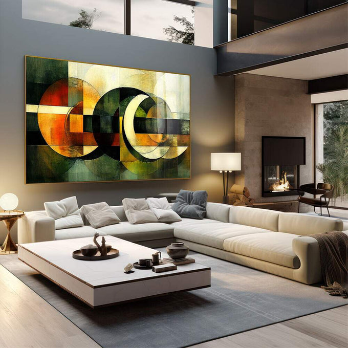 Quadro Decorativo Abstrato Esverdeado - quadros decorativos para sala 1 Tela, 1 Tela Horizontal - em living room premium