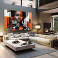 Quadro Decorativo Mulher Abstrato Laranja - quadros decorativos para sala 1 Tela, 1 Tela Horizontal - em living room premium