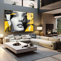 Quadro Decorativo Mulher sobre tons Amarelados - quadros decorativos para sala 1 Tela, 1 Tela Horizontal - em living room premium