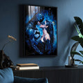Quadro Decorativo Heróis em Encontro Épico | quadros decorativos para sala | Casal em tons azul e preto com efeito de luz neon ao fundo, composição futurista e romântica. | Porao dos Quadros