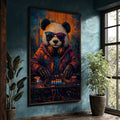 Quadro Decorativo Panda DJ Colorido | quadros decorativos para sala | Panda com óculos de sol e fones de ouvido tocando toca-discos em estilo pop art vibrante | Porao dos Quadros