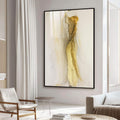 Quadro Decorativo Luxo Ondas Douradas | quadros decorativos para sala | Figura feminina abstrata em aquarela com tons bege e dourado fluindo pelo papel branco. | Porao dos Quadros