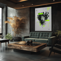 Quadro Decorativo Medusa Moderna | quadros decorativos para sala | Medusa clássica em preto e cinza com serpentes e detalhes em verde neon fluorescente | Porao dos Quadros