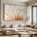 Quadro Decorativo Serenidade Floral Sofisticada | quadros decorativos para sala | Dente-de-leão em tons bege e laranja com estrutura filiforme em close botânico delicado | Porao dos Quadros