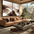 Quadro Decorativo Abstrato Serenity | quadros decorativos para sala | Paisagem desértica com dunas sinuosas em tons bege e branco em díptico. | Porao dos Quadros