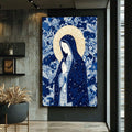 Quadro Decorativo Serene Devotion | quadros decorativos para sala | Nossa Senhora com véu azul, auréola dourada e flores brancas ao redor em composição religiosa ilustrativa | Porao dos Quadros
