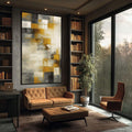 Quadro Decorativo Abstrato Moderno | quadros decorativos para sala | Composição abstrata com blocos de amarelo, cinza e branco em movimento visual equilibrado | Porao dos Quadros