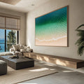 Quadro Decorativo Praia dos Sonhos | quadros decorativos para sala | Vista aérea de praia com ondas azuis, águas verdes e areia bege clara | Porao dos Quadros