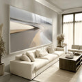 Quadro Decorativo Serenidade de Areia | quadros decorativos para sala | Paisagem abstrata com formas fluidas em tons de bege, cinza e branco com perspectiva serena. | Porao dos Quadros