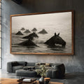 Quadro Decorativo Cavalos no rio | quadros decorativos para sala | Cavalos imersos em água cinzenta com composição harmoniosa e luz difusa | Porao dos Quadros