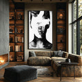 Quadro Decorativo Mistério em Preto e Branco | quadros decorativos para sala | Retrato abstrato em preto e branco com traços dissolutos e contraste dramático. | Porao dos Quadros