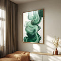 Pinceladas espessas em ondas de verde menta e esmeralda sobre fundo branco, quadro decorativo