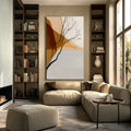 Quadro Decorativo Serenidade em Tons de Terra | quadros decorativos para sala | Galho seco sinuoso com formas geométricas abstratas em tons bege, ocre e terracota | Porao dos Quadros