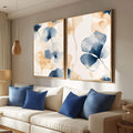 Quadro Decorativo Elegância Floral Dupla de Flores Abstratas | quadros decorativos para sala | Flores em aquarela azul e bege em composição delicada e refinada | Porao dos Quadros