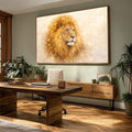 Quadro Decorativo Leão Majestoso | quadros decorativos para sala | Leão majestoso em tons dourados e aquarela com crina fluida e olhar penetrante. | Porao dos Quadros
