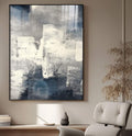 Quadro Decorativo Abstrato Azul com Serenidade | quadros decorativos para sala | Composição abstrata com sobreposição de tons azuis, brancos e cinzas em camadas luminosas | Porao dos Quadros