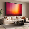 Quadro Decorativo Pôr do Sol Vibrante | quadros decorativos para sala | Pôr do sol em degradê de magenta, rosa, laranja e amarelo com círculo solar central | Porao dos Quadros