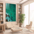 Quadro Decorativo Aventura Azul do Oceano | quadros decorativos para sala | Kayak amarelo em águas turquesas com rochas escuras vista aérea | Porao dos Quadros