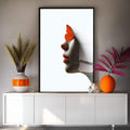 Quadro Decorativo Artística com Borboleta Laranja | quadros decorativos para sala | Perfil feminino em tons neutros com borboleta laranja vibrante sobre a testa em composição artística. | Porao dos Quadros