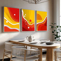 Quadro Decorativo Alegria em Três Painéis | quadros decorativos para sala | Três telas com fluxo abstrato em vermelho, amarelo e branco em movimento dinâmico | Porao dos Quadros