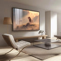 Quadro Decorativo Majestade Espiritual do Leão | quadros decorativos para sala | Leão majestoso em luz dourada com nuvens envolventes em composição realista. | Porao dos Quadros