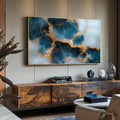 Quadro Decorativo Elegância Azul Dourado - Arte para Ambientes Sofisticados | quadros decorativos para sala | Abstração com blocos azuis profundos cruzados por veios dourados luminosos e textura mineral | Porao dos Quadros