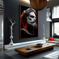 Quadro Decorativo Energia da Dualidade | quadros decorativos para sala | Busto clássico em perfil com detalhes vermelhos em contraste preto e cinza | Porao dos Quadros