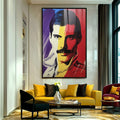 Quadro Decorativo - Retrato Musical Pop Arte | quadros decorativos para sala | Retrato fragmentado em cores vibrantes com pop art vermelho, amarelo, roxo e branco em composição geométrica. | Porao dos Quadros