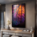 Quadro Decorativo Folha Vibrante | quadros decorativos para sala | Folha com veios em tons roxo, laranja e dourado com iluminação vibrante em macro fotografia | Porao dos Quadros