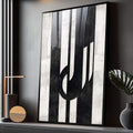 Quadro Decorativo Dinamismo Preto e Branco | quadros decorativos para sala | Composição abstrata com formas geométricas em preto e branco com listras e contrastes. | Porao dos Quadros