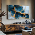 Mármore azul profundo e claro com veios dourados brilhantes em estilo abstrato, quadro decorativo