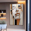 Quadro Decorativo Abstrato Rostos da Alma | quadros decorativos para sala | Rosto feminino em composição geométrica com tons bege, branco e preto | Porao dos Quadros
