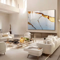 Quadro Decorativo Elegância Abstrata em Dourado | quadros decorativos para sala | Abstrato com veios dourados em fundos azuis e brancos, texturas minerais e composição sofisticada | Porao dos Quadros