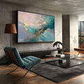 Quadro Decorativo Árvore da Vida Colorida | quadros decorativos para sala | Paisagem abstrata em tons azuis, turquesas e dourados com composição etérea e luminosa | Porao dos Quadros
