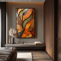 Quadro Decorativo Tramas da Natureza | quadros decorativos para sala | Folhas abstratas em laranja, verde e preto com composição fluida e elegante | Porao dos Quadros